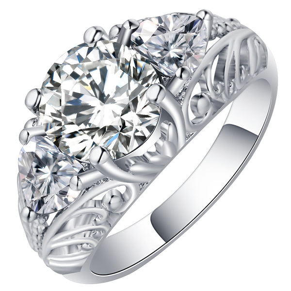 Round CZ Three-Stone Filigree Gallery Ring