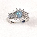 Blue Opal-Look Marquise CZ Crown Ring