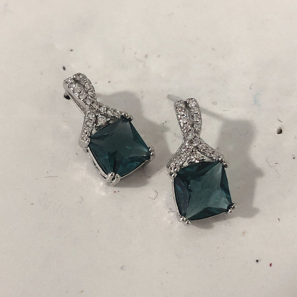 Emerald-Green Square CZ Twist Drop Earrings