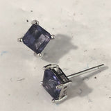Purple Princess-Cut CZ Stud Earrings