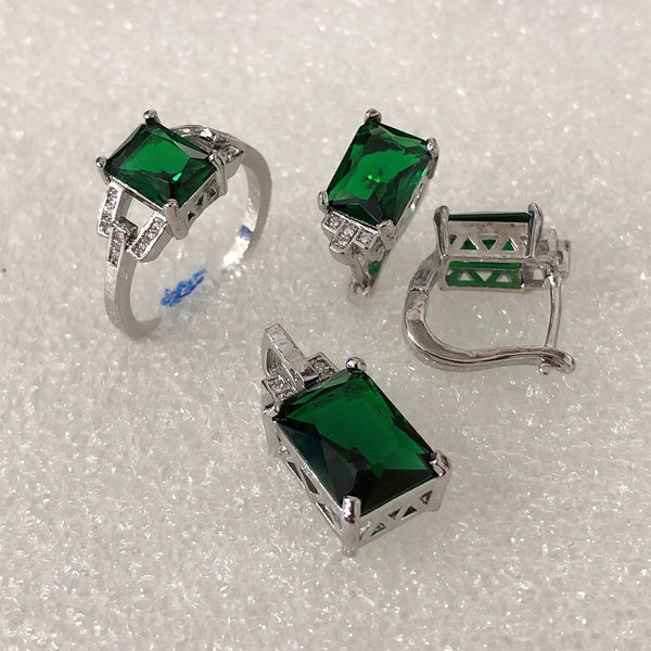 Emerald-Green Emerald-Cut CZ Jewelry Set