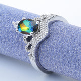 Rainbow Mystic Oval CZ Crown Ring