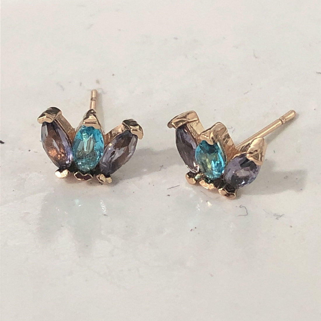 Aqua Smoky Marquise CZ Crown Studs