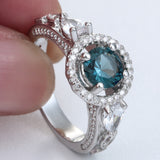 London-Blue Round CZ Marquise Side Halo Ring