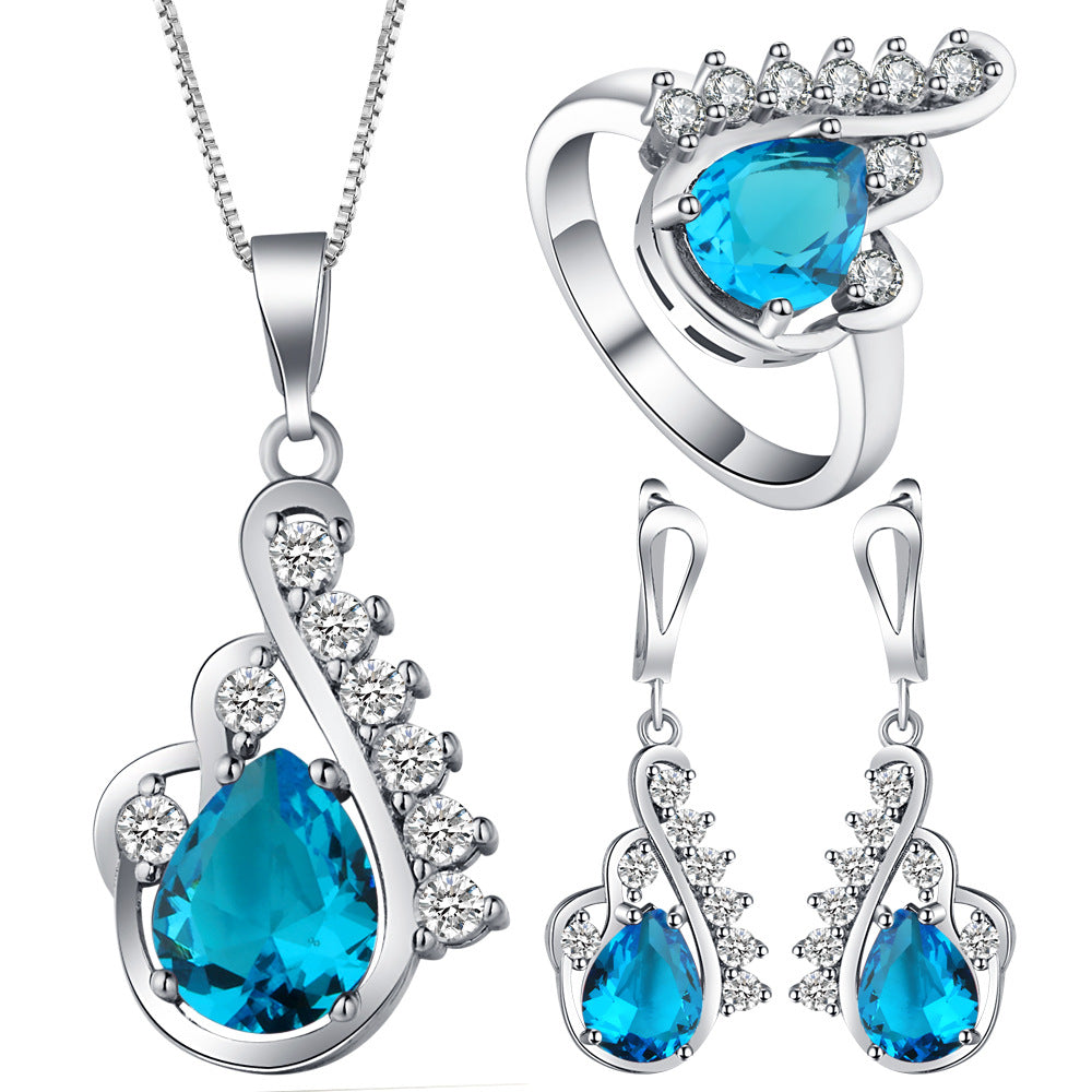 Aqua Pear CZ Swirl Jewelry Set