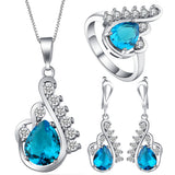 Aqua Pear CZ Swirl Jewelry Set