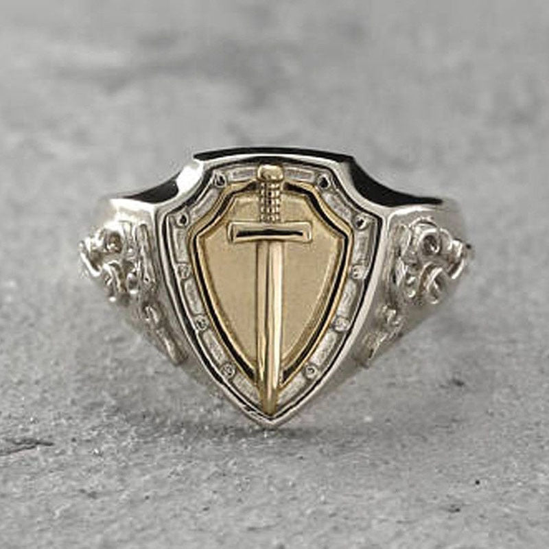 Two-Tone Sword Shield Signet Ring