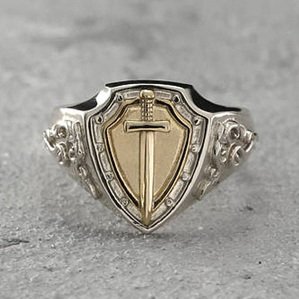 Two-Tone Sword Shield Signet Ring
