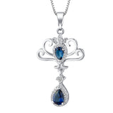 Sapphire-Blue Pear CZ Scroll Drop Jewelry Set