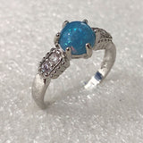 Blue Opal-Look Round Hexagon Side Ring