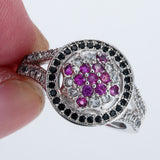 Fuchsia and Black CZ Circle Halo Ring