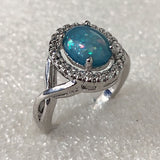 Blue Opal-Look Oval Halo Twist Shank Ring