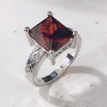 Garnet-Red Princess-Cut CZ Solitaire Ring