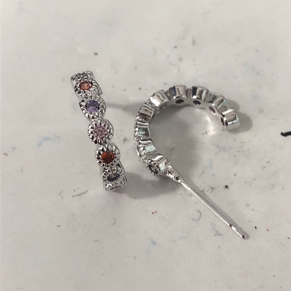 Multicolor Round CZ Bezel Open Hoop Earrings