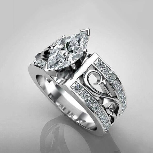 Marquise CZ Filigree Scroll Wide Ring