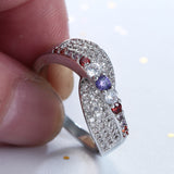 Pink and Purple CZ Pave Wave Ring
