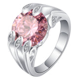 Pink Round CZ Leaf Prong Statement Ring
