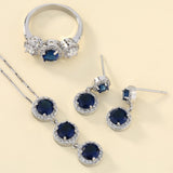 Sapphire-Blue Round CZ Halo Drop Jewelry Set