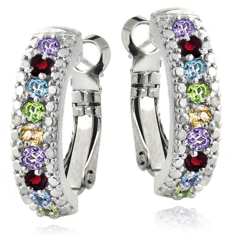 Multicolor CZ Double-Row Hoop Earrings