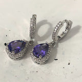 Purple Pear CZ Halo Huggie Drop Earrings