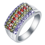 Multicolor CZ Five-Row Band Ring