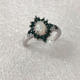 Opal-Look Oval Emerald-Green CZ Cluster Ring