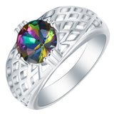 Rainbow Mystic Round CZ Lattice Wide Ring