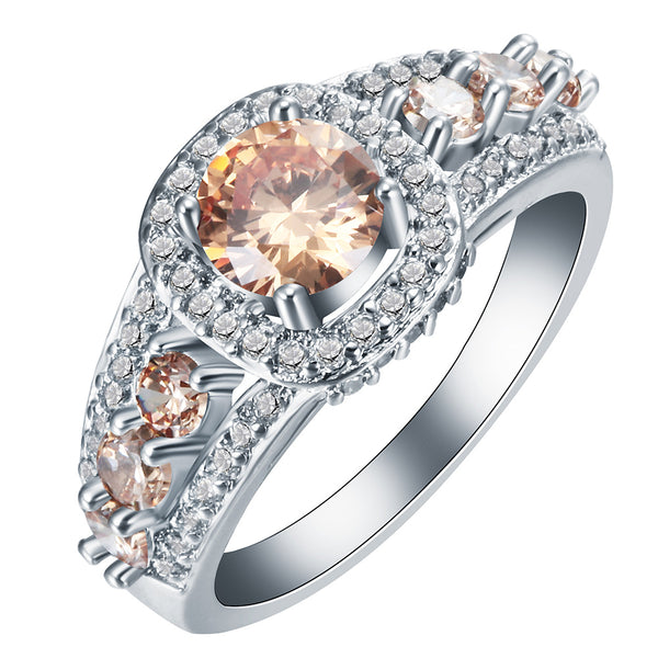 Champagne Round CZ Halo Graduated Ring