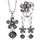 Rainbow CZ Flower Drop Jewelry Set