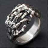 Skeleton Hands Embrace Biker Ring