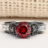Ruby-Red CZ Black Skull Crown Ring