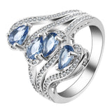 Light-Blue Pear CZ Four-Stone Swirl Ring