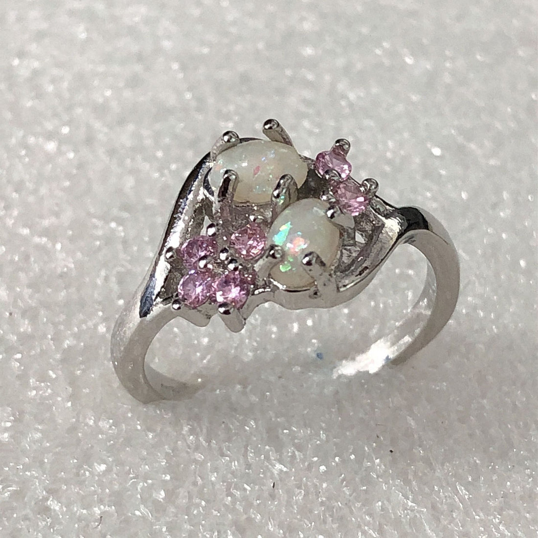 Opal-Look Twin Pink CZ Cluster Bypass Ring