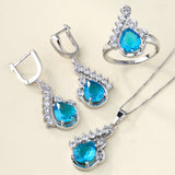 Aqua Pear CZ Swirl Jewelry Set