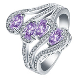 Purple Marquise CZ Four-Stone Wave Ring