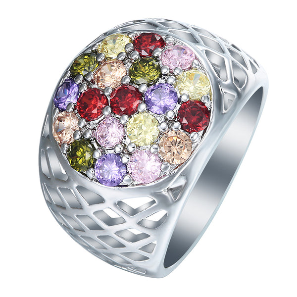 Multicolor CZ Cluster Openwork Dome Ring