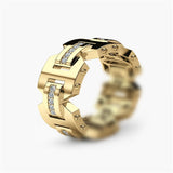 Gold-Tone Greek Key CZ Wide Band Ring