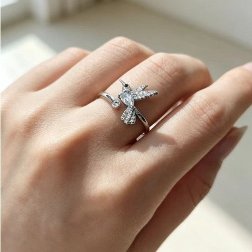 Flying Bird CZ Adjustable Open Ring