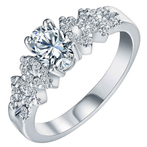 Clear Oval CZ Floral Cluster Shoulder Ring