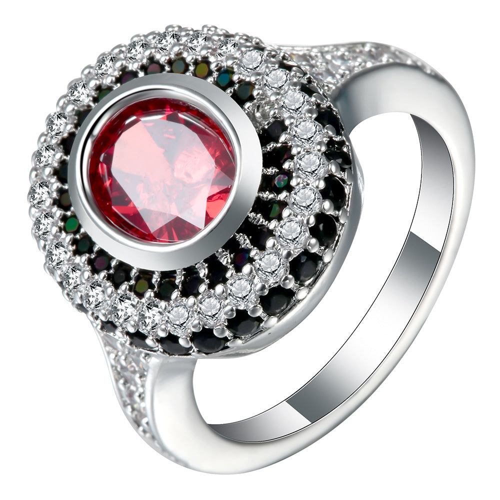 Ruby-Red Round CZ Concentric Halo Ring