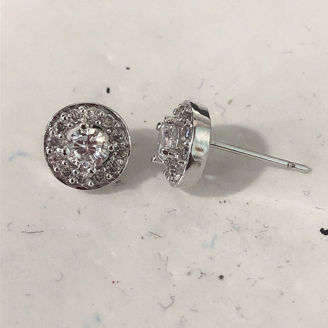 Clear Round CZ Halo Silver Stud Earrings