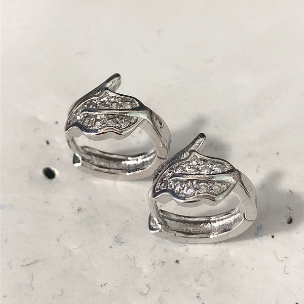 Pavé CZ Leaf Huggie Earrings