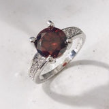 Garnet-Red Round CZ Solitaire Ring