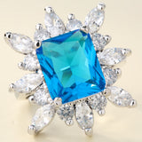 Sapphire-Blue Cushion CZ Marquise Starburst Ring