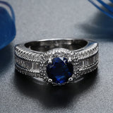 Sapphire-Blue Round CZ Baguette Band Ring