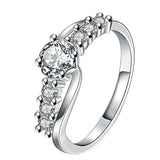 Round CZ Solitaire Curved Pavé Band Ring