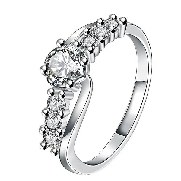 Round CZ Solitaire Curved Pavé Band Ring