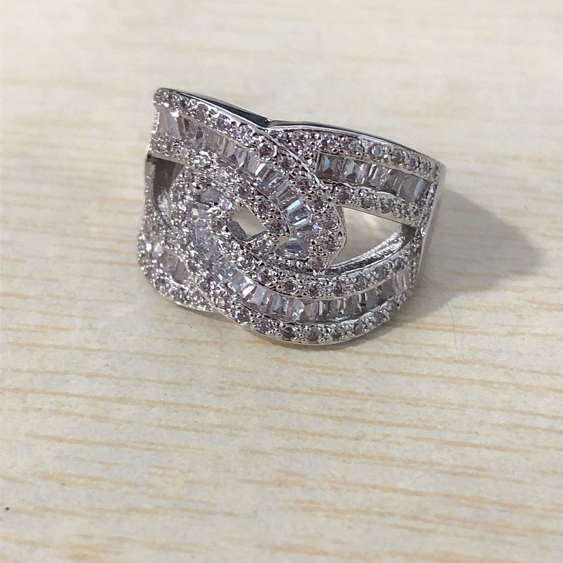 Baguette CZ Crisscross Wide Band Ring