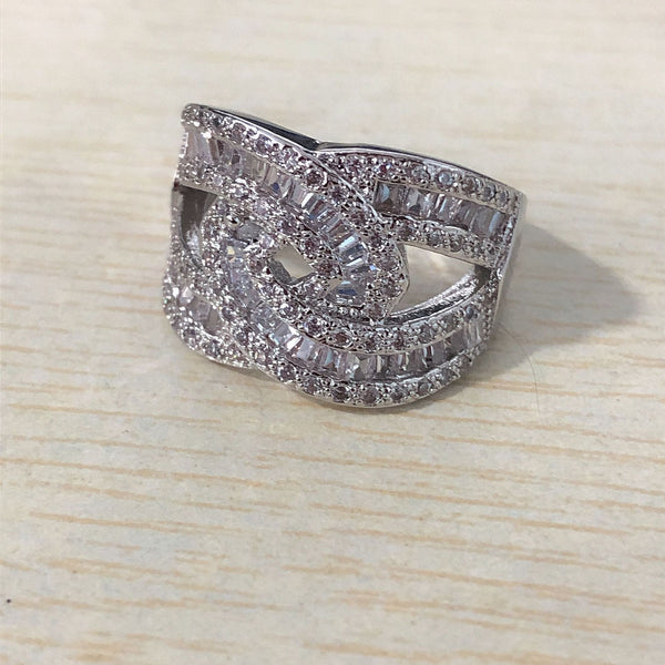 Baguette CZ Crisscross Wide Band Ring