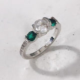 Clear and Green CZ Three-Stone Ring
